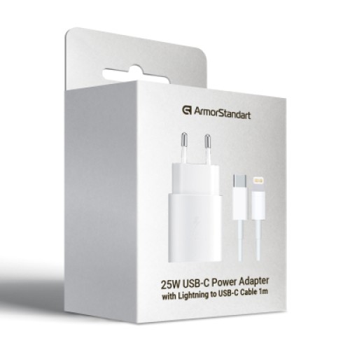 Зарядное устройство Armorstandart AR-TA800W USB-C 25W White + cable USB-C to Lightning (ARM77719)