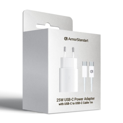 Зарядное устройство Armorstandart AR-TA800W USB-C 25W White + cable USB-C to USB-C (ARM63804)