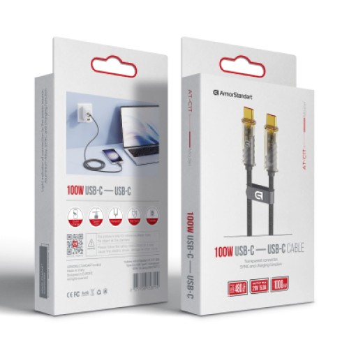 Дата кабель USB-C to USB-C 1m transparent 100W grey Armorstandart (ARM75871)