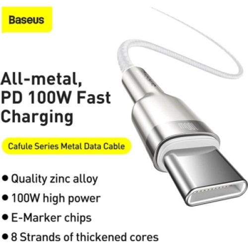 Дата кабель USB-C to USB-C 2.0 mCafule Metal PD 100W white Baseus (CATJK-D02)