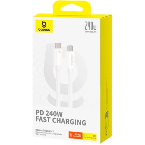 Дата кабель USB-C to USB-C 1.8m Superior USB4 Fast Charging 240W moon white Baseus (P10365200211-05)