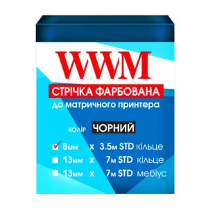 Лента к принтерам 8мм х 3.5м STD к. Black WWM (R8.3.5S)