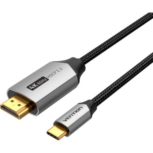 Кабель мультимедийный USB-C to HDMI Cotton Braided Aluminum 1.0m black Vention (CRBBF)