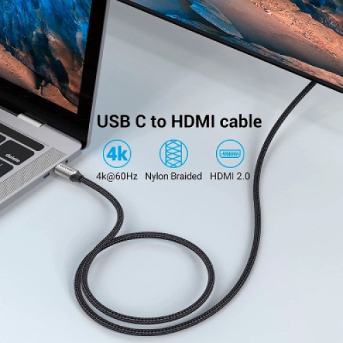 Кабель мультимедийный USB-C to HDMI Cotton Braided Aluminum 1.0m black Vention (CRBBF)