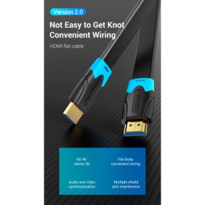 Кабель мультимедійний HDMI to HDMI Flat 1.5m black Vention (AAKBG)
