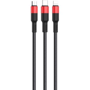 Дата кабель USB 2.0 AM to Lightning+Micro+USB-C 1.0m Xpress one X26 black+red HOCO (6957531080282)