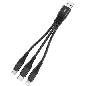 Дата кабель USB 2.0 AM to Lightning+USB-C+Micro 5P 0.25m 2.4A nylon X47 black HOCO (6931474727398)