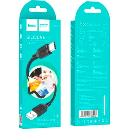 Дата кабель USB-C to USB-C 1.0m Cool silicone X90 black HOCO (6931474788443)