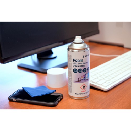 Спрей для очистки Gembird Foam, LCD cleaning kit, 400ml, steel (CK-LCD-08)
