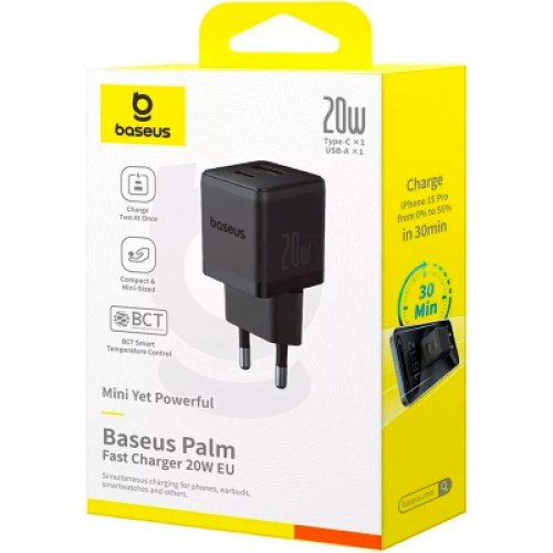 Зарядное устройство Baseus Palm Fast Charger C+U 20W black (P10111608113-00)