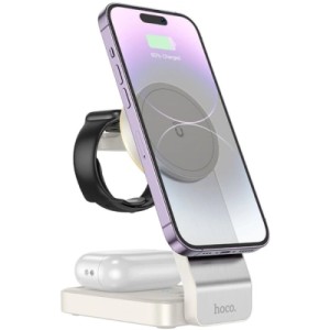 Зарядний пристрій HOCO HOCO CQ3 Motorcycle folding 3-in-1 magnetic wireless fast charger Milky White (6942007602341)