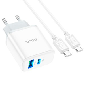 Зарядное устройство HOCO C105A Stage 1xUSB-C PD20W + 1xUSB QC3.0 + cable USB-C to USB-C White (6931474782922)