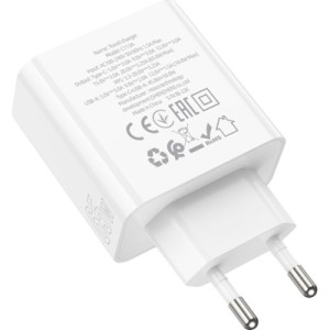 Зарядное устройство HOCO C113A Awesome 1xUSB-C PD65W + 1xUSB QC3.0 White (6931474790910)