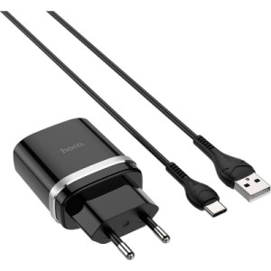 Зарядное устройство HOCO C12Q Smart USB QC3.0 + cable USB to USB-C 18W Black (6931474716293)