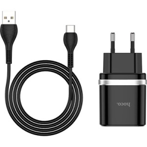 Зарядное устройство HOCO C12Q Smart USB QC3.0 + cable USB to USB-C 18W Black (6931474716293)
