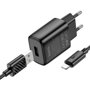 Зарядное устройство HOCO C134A Solid USB + cable USB to Lightning Black (6942007621311)