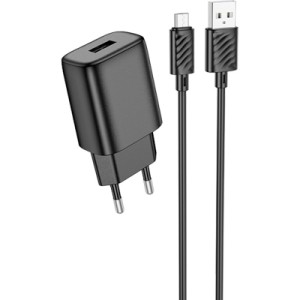 Зарядное устройство HOCO C134A Solid USB + cable USB to Micro 5P Black (6942007621335)