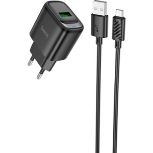 Зарядное устройство HOCO C140A Smart USB QC3.0 + USB to cable Micro Black (6942007627801)