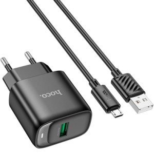 Зарядное устройство HOCO C140A Smart USB QC3.0 + USB to cable Micro Black (6942007627801)