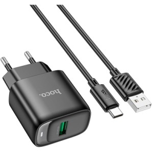 Зарядное устройство HOCO C140A Smart USB QC3.0 + cable USB to USB-C Black (6942007627825)