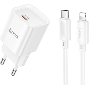 Зарядное устройство HOCO C146A Charm USB-C PD20W + cable USB-C to Lightning White (6942007630252)