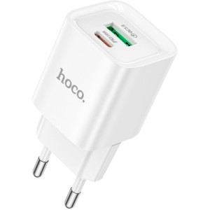 Зарядное устройство HOCO C147A Charm 1xUSB-C PD20W + 1xUSB QC3.0 White (6942007630276)