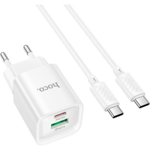 Зарядное устройство HOCO C147A Charm 1xUSB-C PD20W + 1xUSB QC3.0 + cable USB-C to USB-C White (6942007630290)