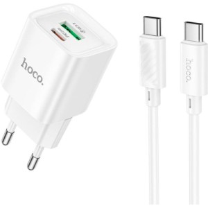 Зарядное устройство HOCO C147A Charm 1xUSB-C PD20W + 1xUSB QC3.0 + cable USB-C to USB-C White (6942007630290)