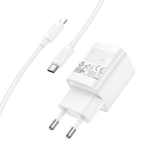 Зарядное устройство HOCO C148A Charm USB-C PD30W + cable USB-C to Lightning White (6942007630313)