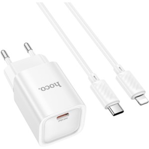 Зарядное устройство HOCO C148A Charm USB-C PD30W + cable USB-C to Lightning White (6942007630313)