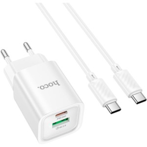 Зарядное устройство HOCO C149A Charm 1xUSB-C PD30W + 1xUSB QC3.0 + cable USB-C to USB-C White (6942007630351)