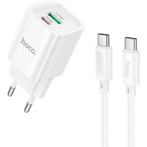 Зарядное устройство HOCO C149A Charm 1xUSB-C PD30W + 1xUSB QC3.0 + cable USB-C to USB-C White (6942007630351)