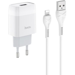 Зарядное устройство HOCO C72A Glorious USB + cable Lightning 10.5W White (6931474712998)