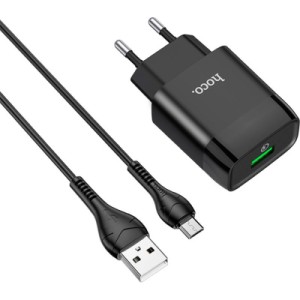Зарядное устройство HOCO C72Q Glorious USB QC3.0 + cable USB to Micro 5P 18W Black (6931474732521)