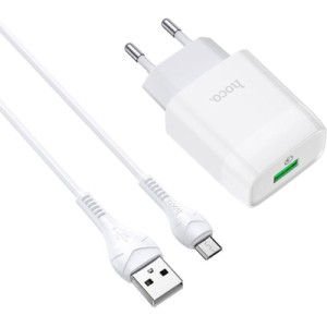 Зарядное устройство HOCO C72Q Glorious USB QC3.0 + cable USB to Micro 5P 18W White (6931474732538)
