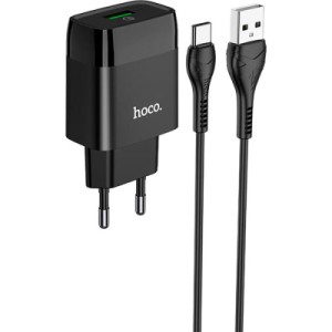 Зарядное устройство HOCO C72Q Glorious USB QC3.0 + cable USB to USB-C 18W Black (6931474732545)