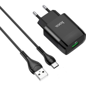 Зарядное устройство HOCO C72Q Glorious USB QC3.0 + cable USB to USB-C 18W Black (6931474732545)