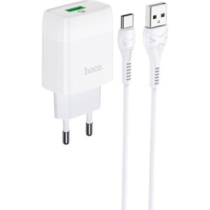 Зарядное устройство HOCO C72Q Glorious USB QC3.0 + cable USB to USB-C 18W White (6931474732552)