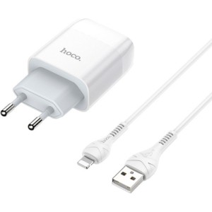 Зарядное устройство HOCO C73A Glorious 2xUSB + cable USB to Lightning White (6931474713056)