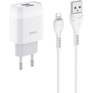 Зарядное устройство HOCO C73A Glorious 2xUSB + cable USB to Lightning White (6931474713056)