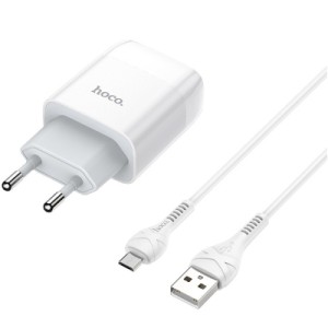 Зарядное устройство HOCO C73A Glorious 2xUSB + cable Micro 5P 12W White (6931474713063)