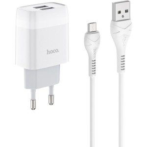 Зарядное устройство HOCO C73A Glorious 2xUSB + cable Micro 5P 12W White (6931474713063)