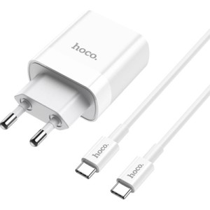 Зарядний пристрій HOCO C80A Rapido 1xUSB-C PD20W + 1xUSB QC3.0 + cable USB-C to USB-C White (6931474740533)