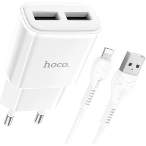 Зарядний пристрій HOCO C88A Star round 2xUSB + cable Lightning 12W White (6931474749512)