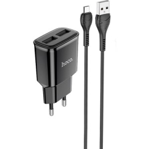 Зарядний пристрій HOCO C88A Star round 2xUSB + cable Micro 12W Black (6931474749529)