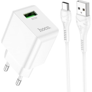 Зарядний пристрій HOCO C98A Proton USB QC3.0 + cable USB to USB-C White (6931474766878)