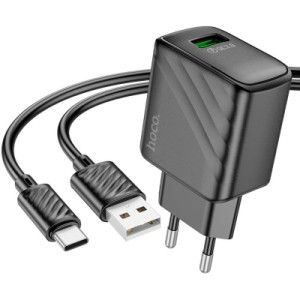 Зарядний пристрій HOCO CS21A Rich USB QC3.0 + cable USB to USB-C Black (6942007609906)