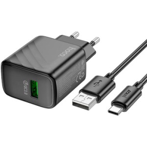Зарядний пристрій HOCO CS21A Rich USB QC3.0 + cable USB to USB-C Black (6942007609906)