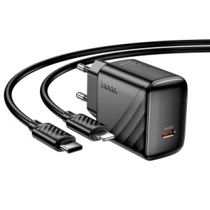 Зарядний пристрій HOCO CS24A Puerto USB-C PD25W + cable USB-C to Lightning Black (6942007639767)
