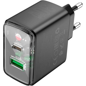 Зарядний пристрій HOCO CS42A Smart 1xUSB-C PD30W + 1xUSB QC3.0 Black (6942007620765)